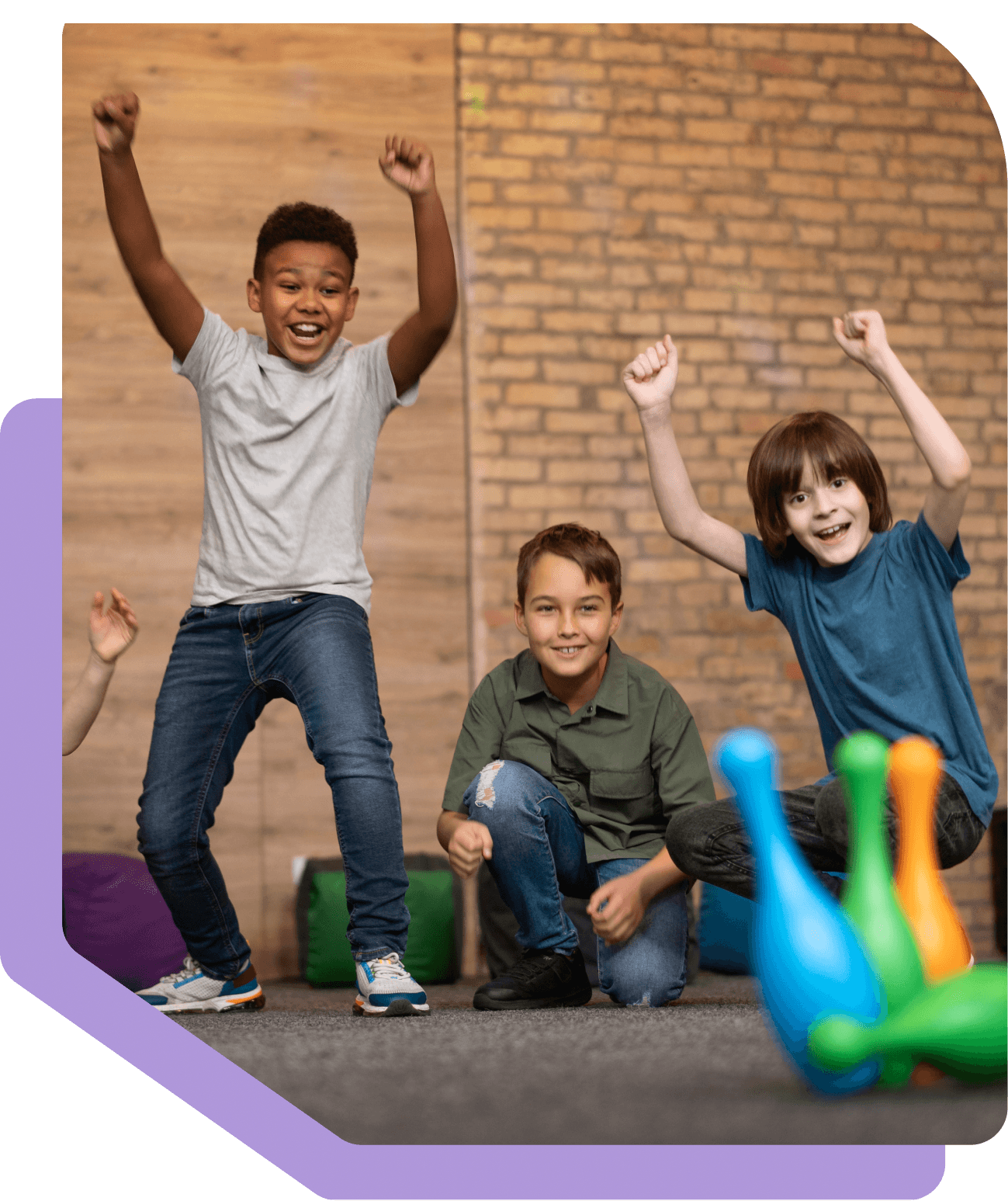 Students participating in engaging physical activities at The Hub Park, a children's amusement center and educational-friendly play arena in Nairobi.